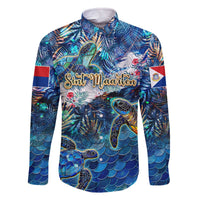 Sint Maarten Family Matching Off The Shoulder Long Sleeve Dress and Hawaiian Shirt Sea Turtle Tropical Pattern