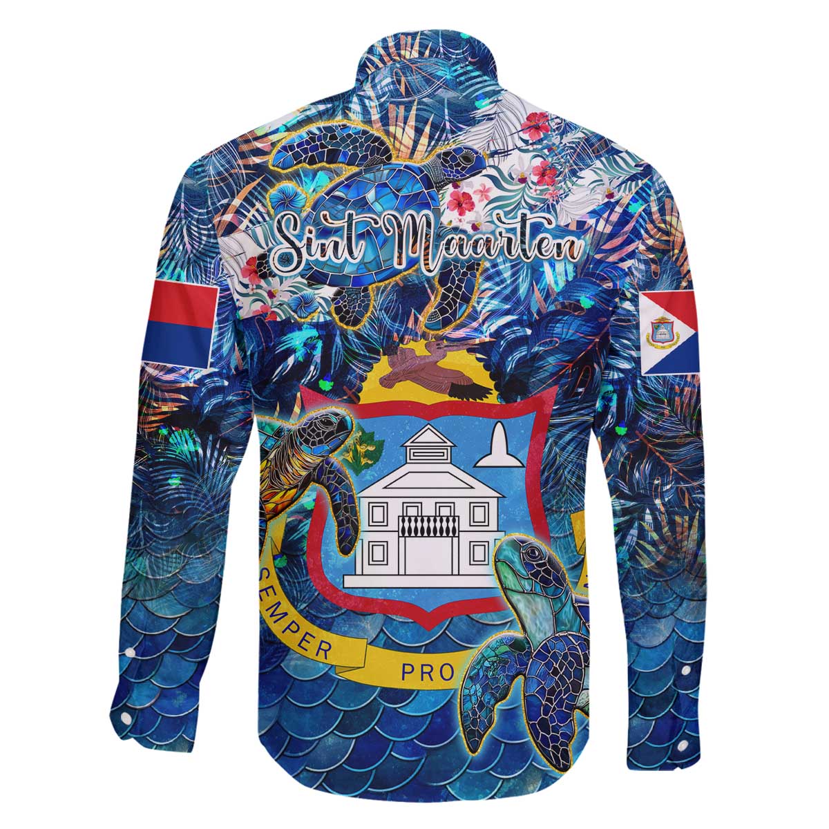 Sint Maarten Family Matching Off The Shoulder Long Sleeve Dress and Hawaiian Shirt Sea Turtle Tropical Pattern