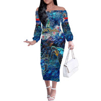 Sint Maarten Family Matching Off The Shoulder Long Sleeve Dress and Hawaiian Shirt Sea Turtle Tropical Pattern