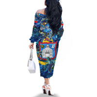 Sint Maarten Family Matching Off The Shoulder Long Sleeve Dress and Hawaiian Shirt Sea Turtle Tropical Pattern