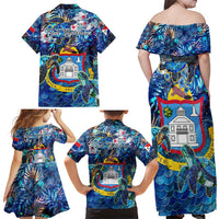 Sint Maarten Family Matching Off Shoulder Maxi Dress and Hawaiian Shirt Sea Turtle Tropical Pattern