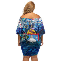 Sint Maarten Family Matching Off Shoulder Short Dress and Hawaiian Shirt Sea Turtle Tropical Pattern - Wonder Print Shop