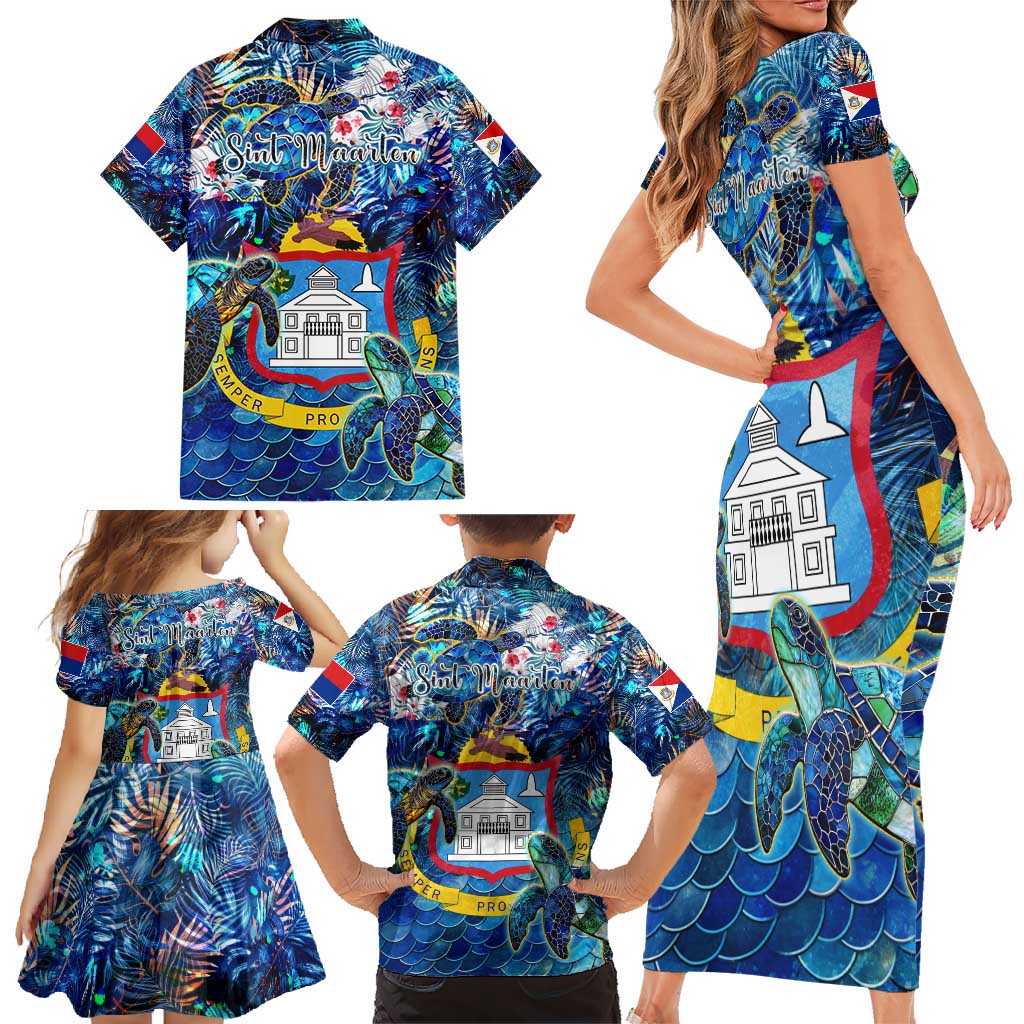 Sint Maarten Family Matching Short Sleeve Bodycon Dress and Hawaiian Shirt Sea Turtle Tropical Pattern - Wonder Print Shop