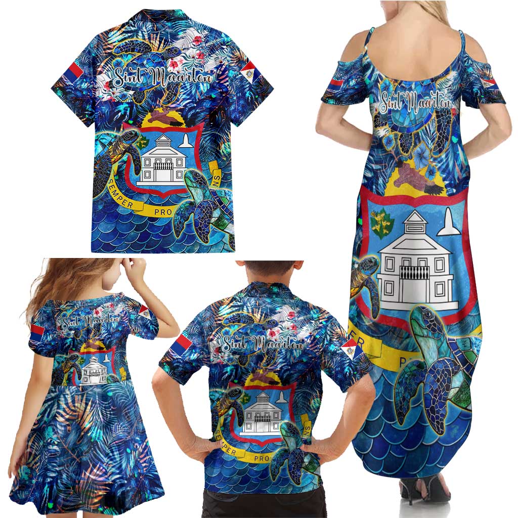 Sint Maarten Family Matching Summer Maxi Dress and Hawaiian Shirt Sea Turtle Tropical Pattern - Wonder Print Shop