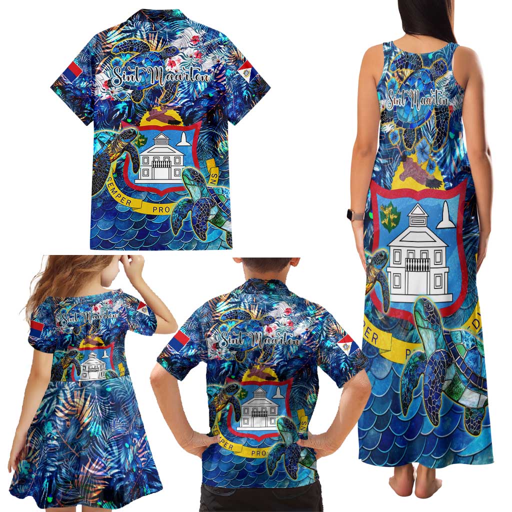 Sint Maarten Family Matching Tank Maxi Dress and Hawaiian Shirt Sea Turtle Tropical Pattern - Wonder Print Shop
