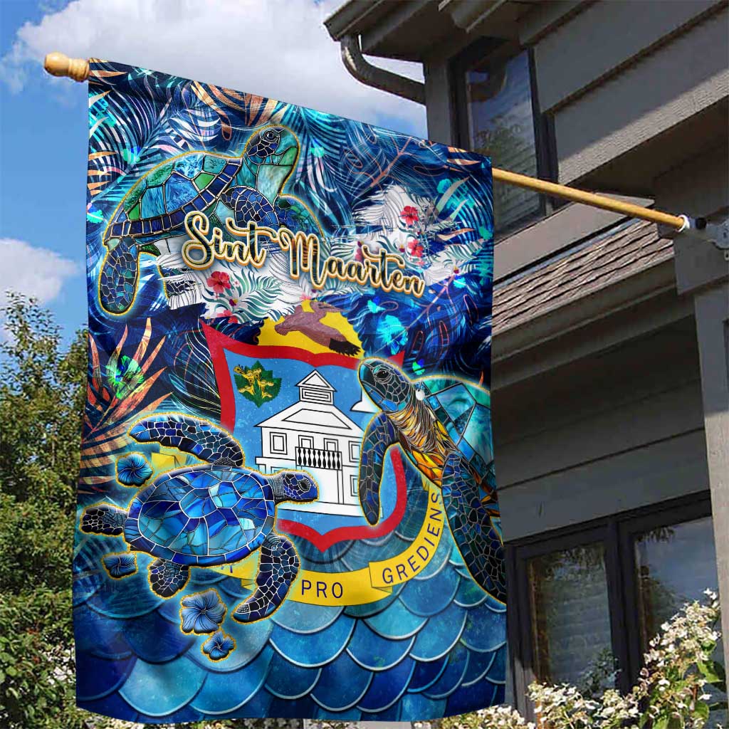 Sint Maarten Garden Flag Sea Turtle Tropical Pattern - Wonder Print Shop