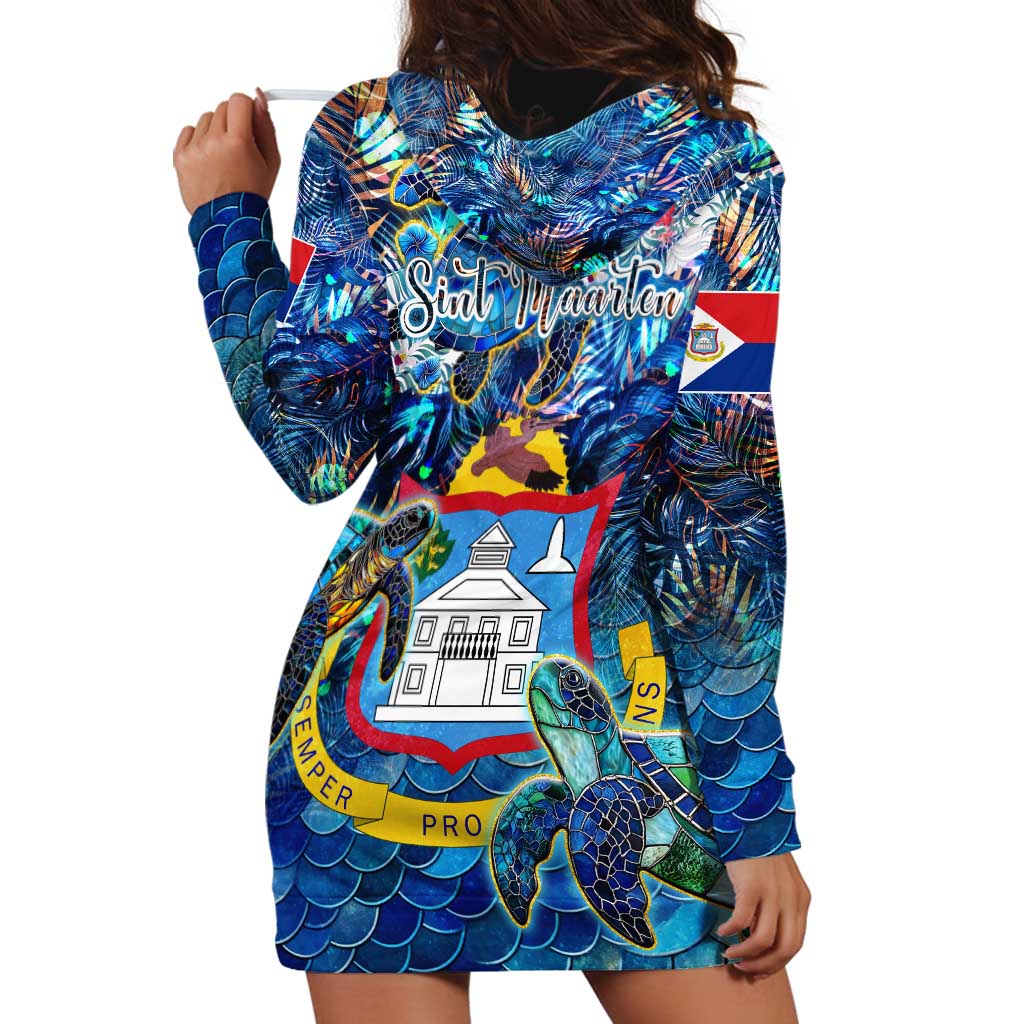 Sint Maarten Hoodie Dress Sea Turtle Tropical Pattern - Wonder Print Shop