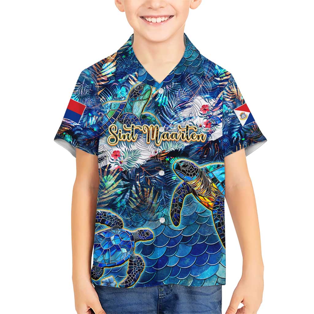 Sint Maarten Kid Hawaiian Shirt Sea Turtle Tropical Pattern - Wonder Print Shop