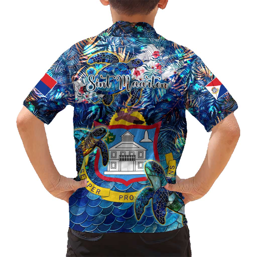 Sint Maarten Kid Hawaiian Shirt Sea Turtle Tropical Pattern - Wonder Print Shop