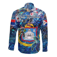Sint Maarten Long Sleeve Button Shirt Sea Turtle Tropical Pattern