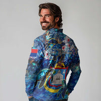 Sint Maarten Long Sleeve Polo Shirt Sea Turtle Tropical Pattern - Wonder Print Shop