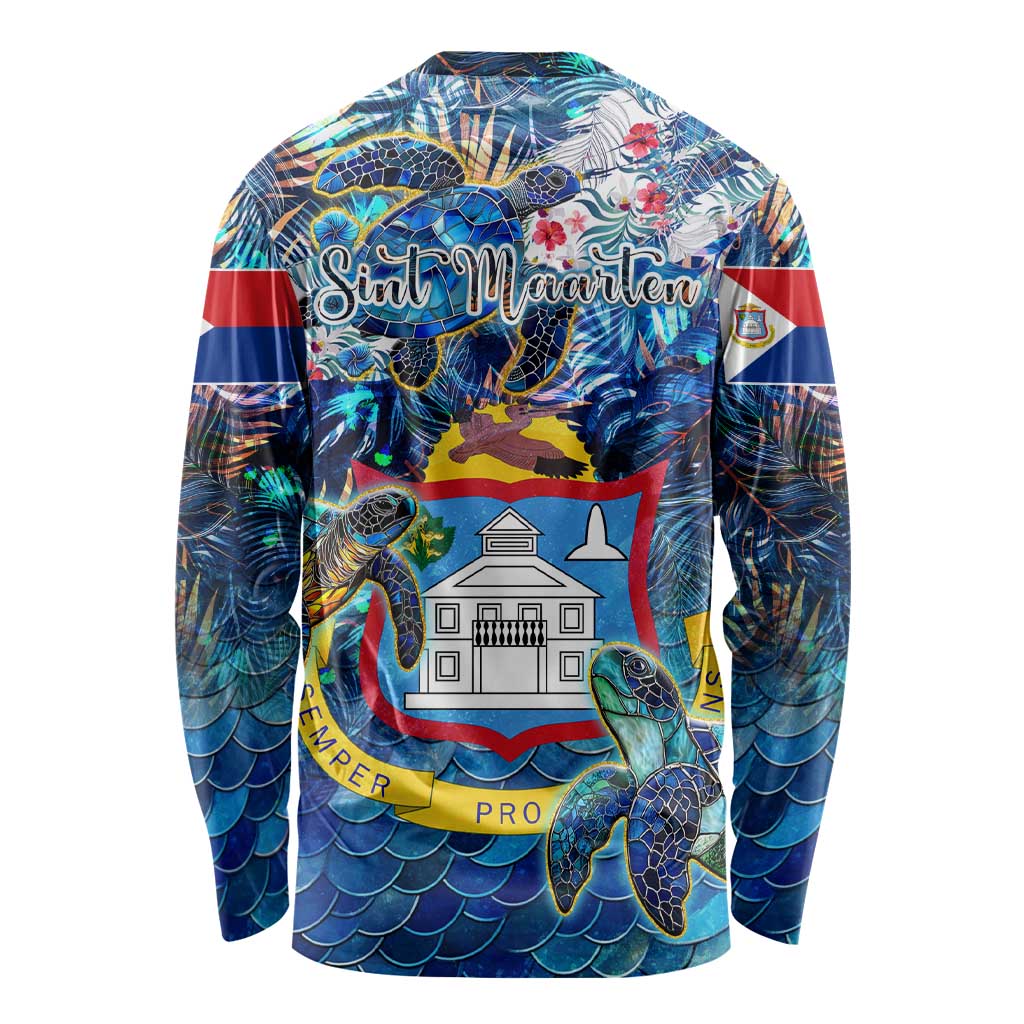 Sint Maarten Long Sleeve Shirt Sea Turtle Tropical Pattern - Wonder Print Shop