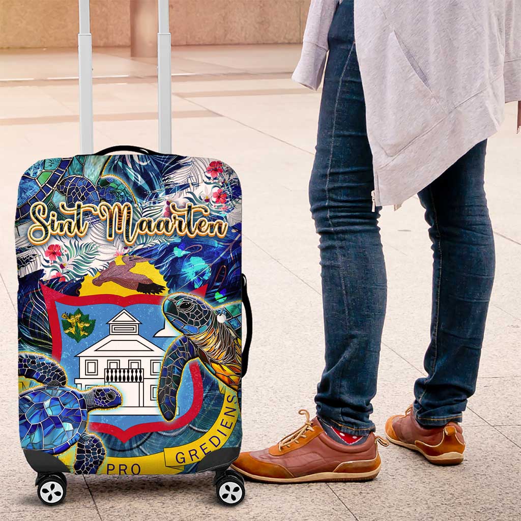Sint Maarten Luggage Cover Sea Turtle Tropical Pattern - Wonder Print Shop