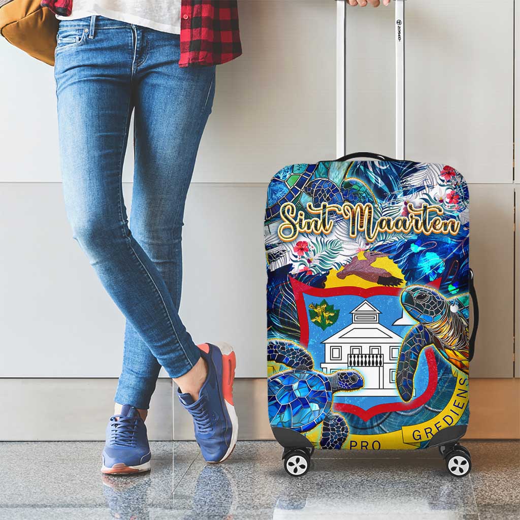 Sint Maarten Luggage Cover Sea Turtle Tropical Pattern - Wonder Print Shop