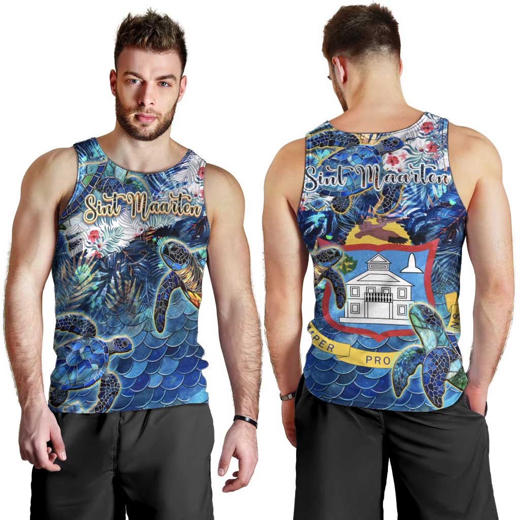 Sint Maarten Men Tank Top Sea Turtle Tropical Pattern - Wonder Print Shop
