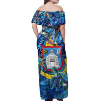 Sint Maarten Off Shoulder Maxi Dress Sea Turtle Tropical Pattern - Wonder Print Shop