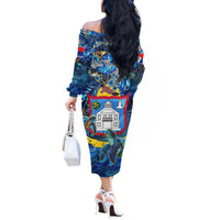 Sint Maarten Off The Shoulder Long Sleeve Dress Sea Turtle Tropical Pattern - Wonder Print Shop