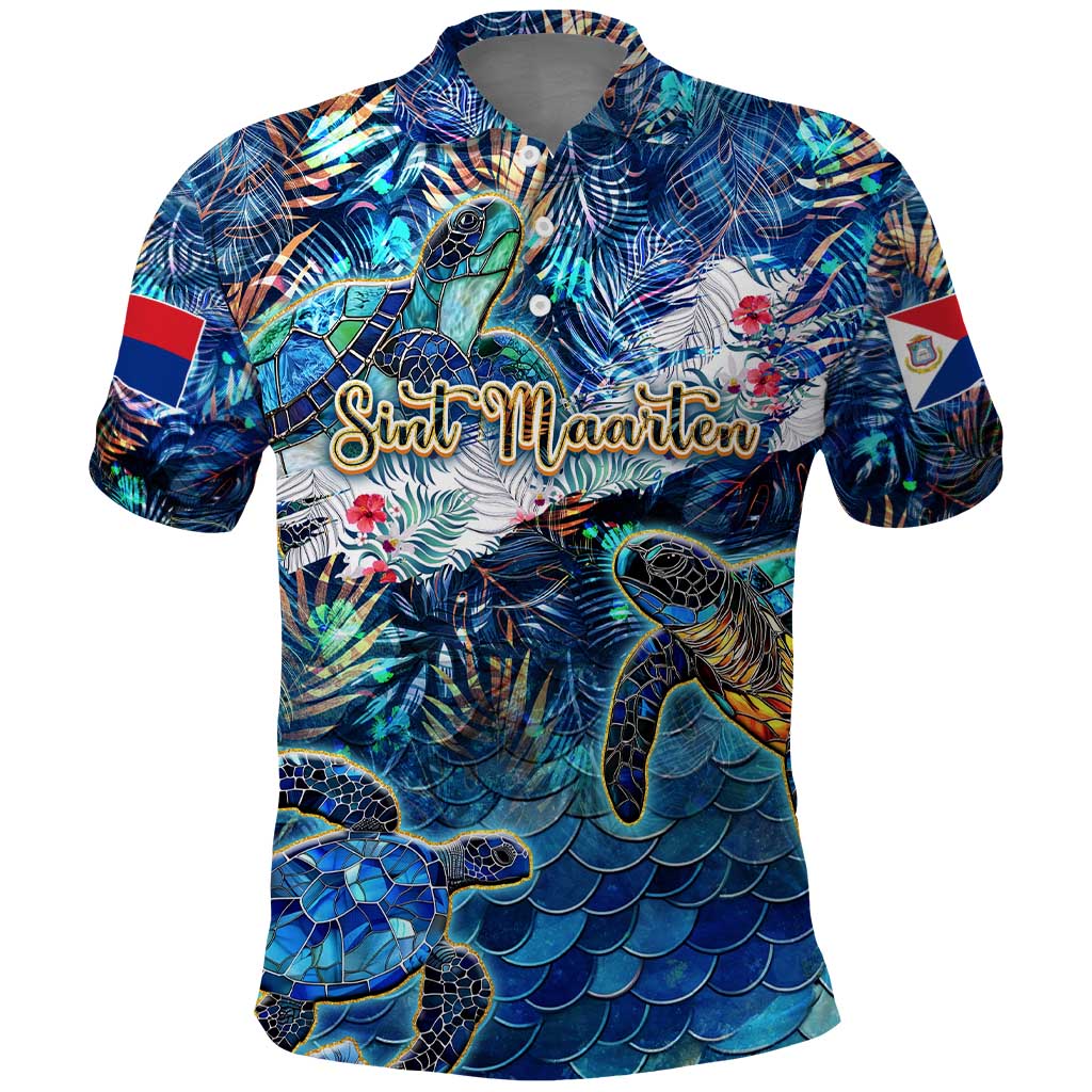 Sint Maarten Polo Shirt Sea Turtle Tropical Pattern - Wonder Print Shop