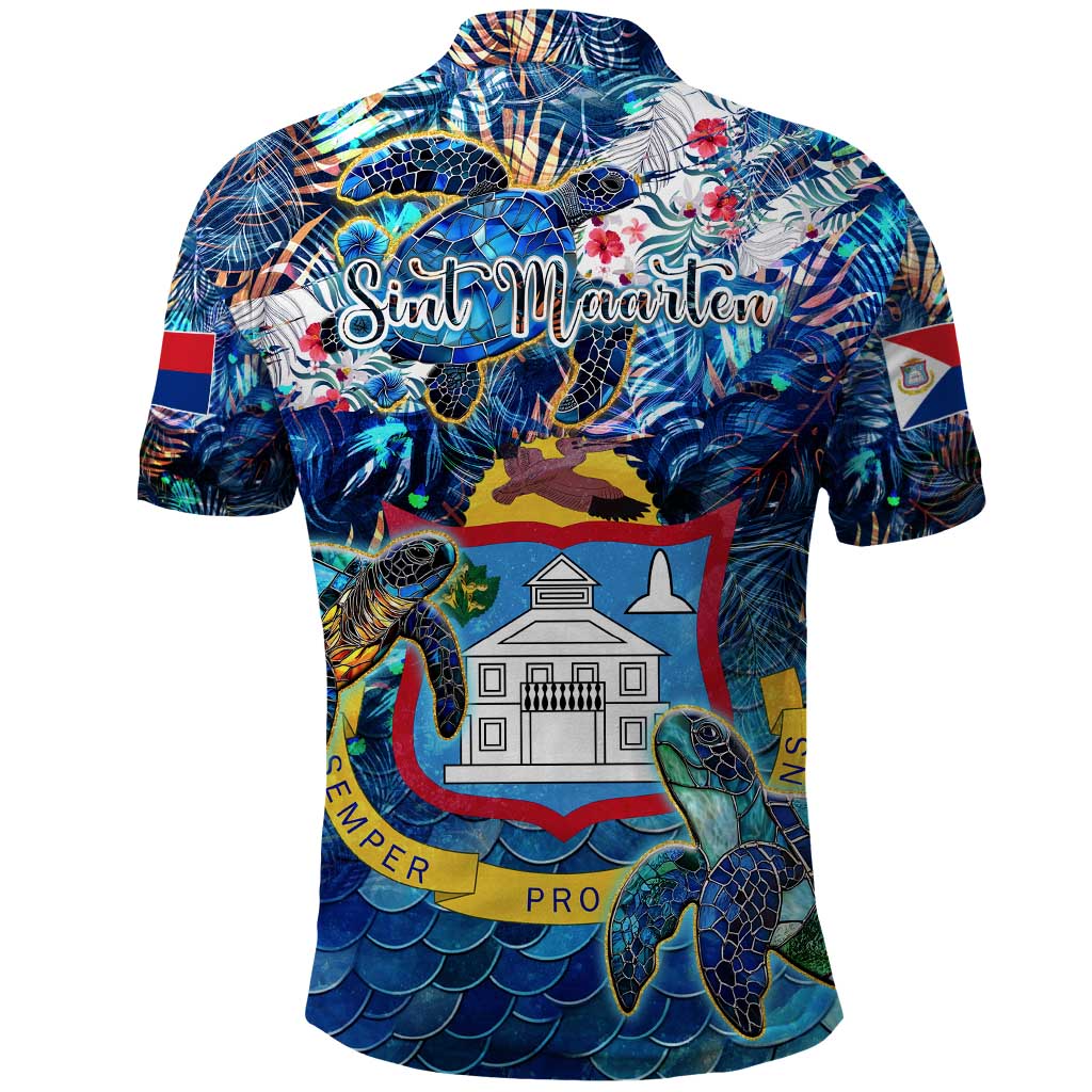 Sint Maarten Polo Shirt Sea Turtle Tropical Pattern - Wonder Print Shop