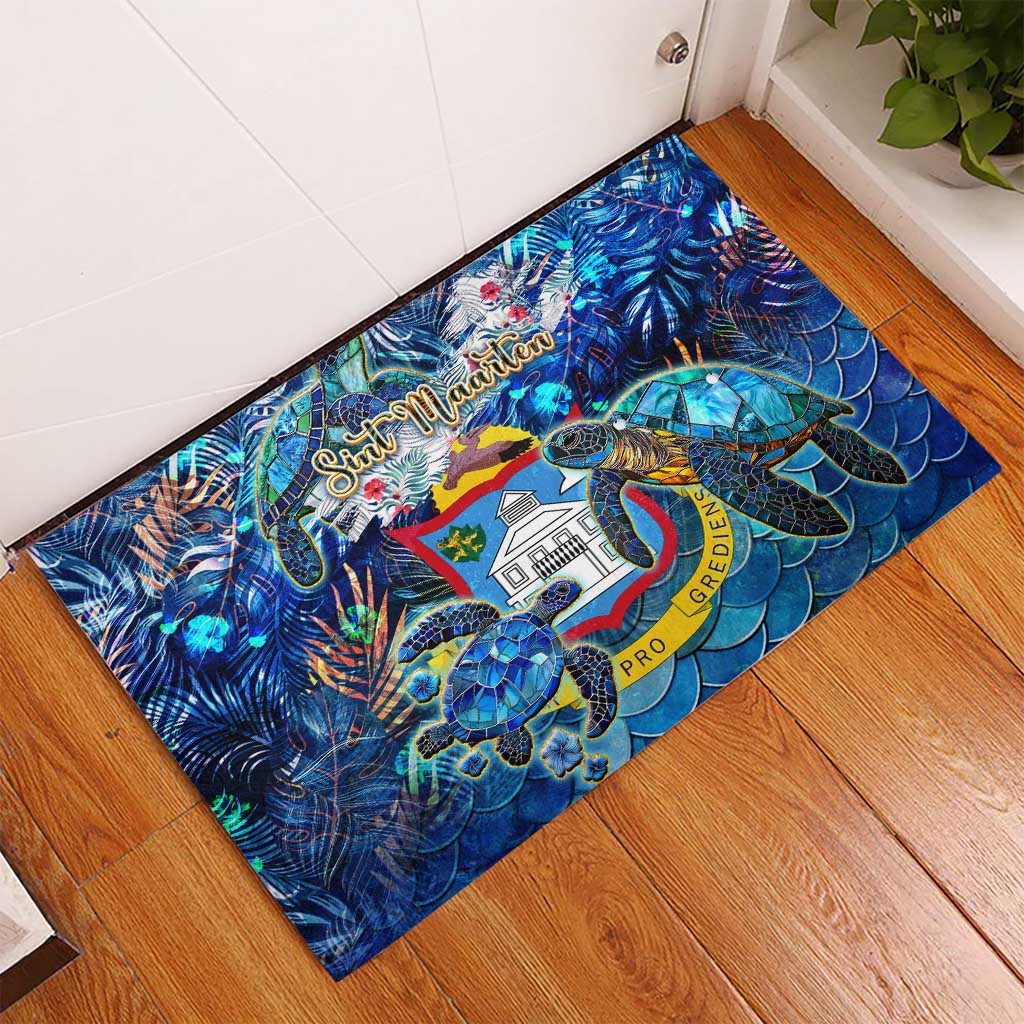 Sint Maarten Rubber Doormat Sea Turtle Tropical Pattern - Wonder Print Shop