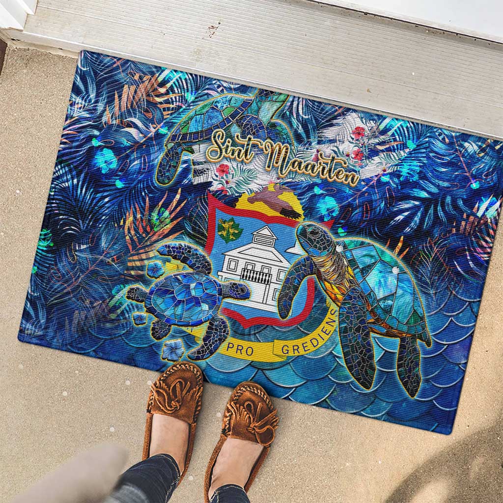Sint Maarten Rubber Doormat Sea Turtle Tropical Pattern - Wonder Print Shop