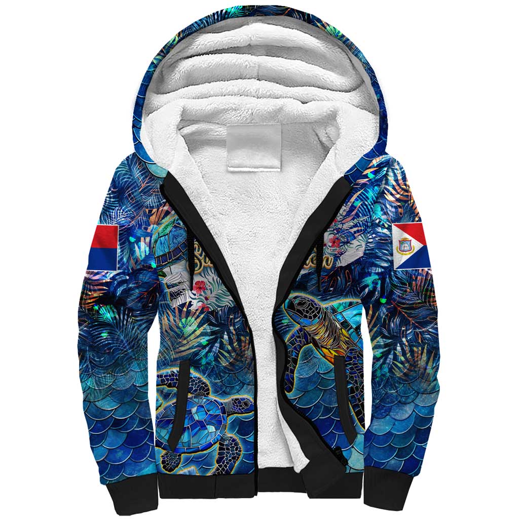 Sint Maarten Sherpa Hoodie Sea Turtle Tropical Pattern - Wonder Print Shop
