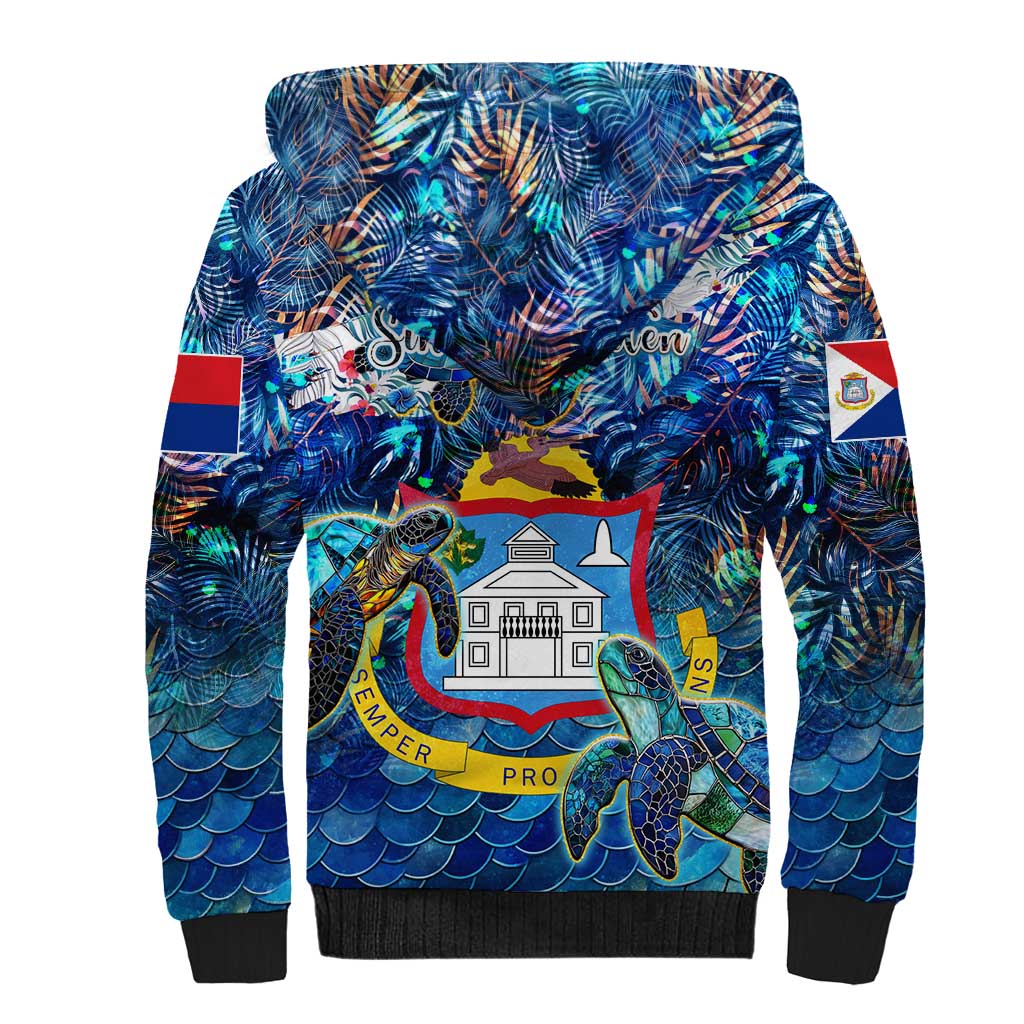 Sint Maarten Sherpa Hoodie Sea Turtle Tropical Pattern - Wonder Print Shop