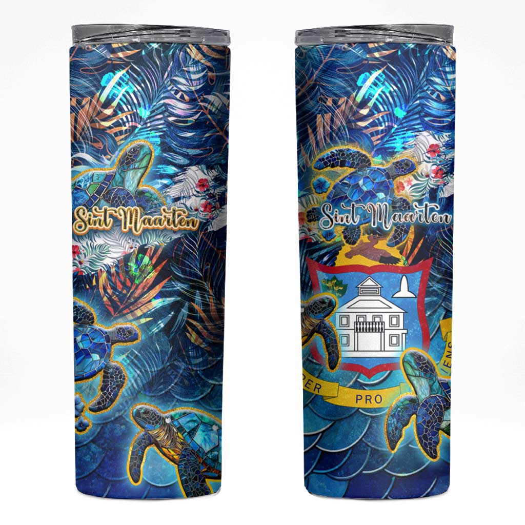 Sint Maarten Skinny Tumbler Sea Turtle Tropical Pattern - Wonder Print Shop