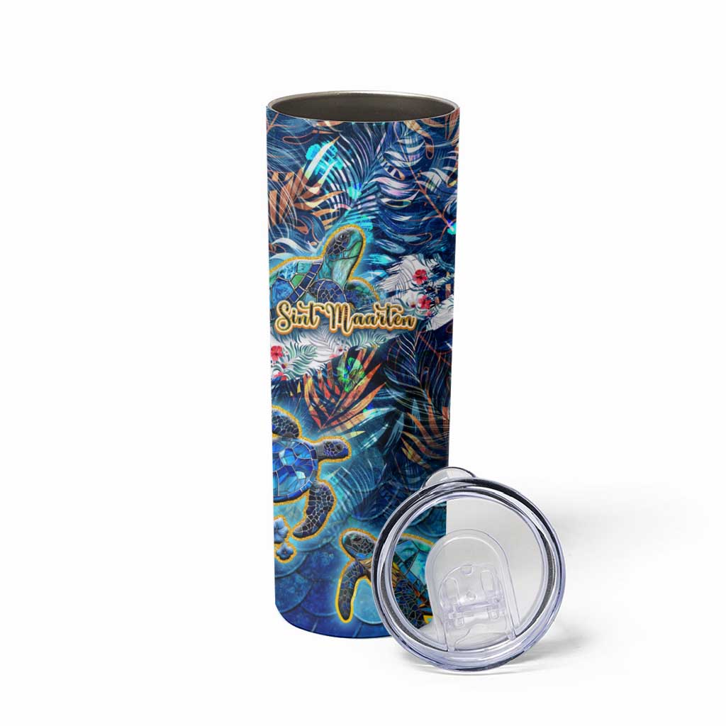 Sint Maarten Skinny Tumbler Sea Turtle Tropical Pattern - Wonder Print Shop