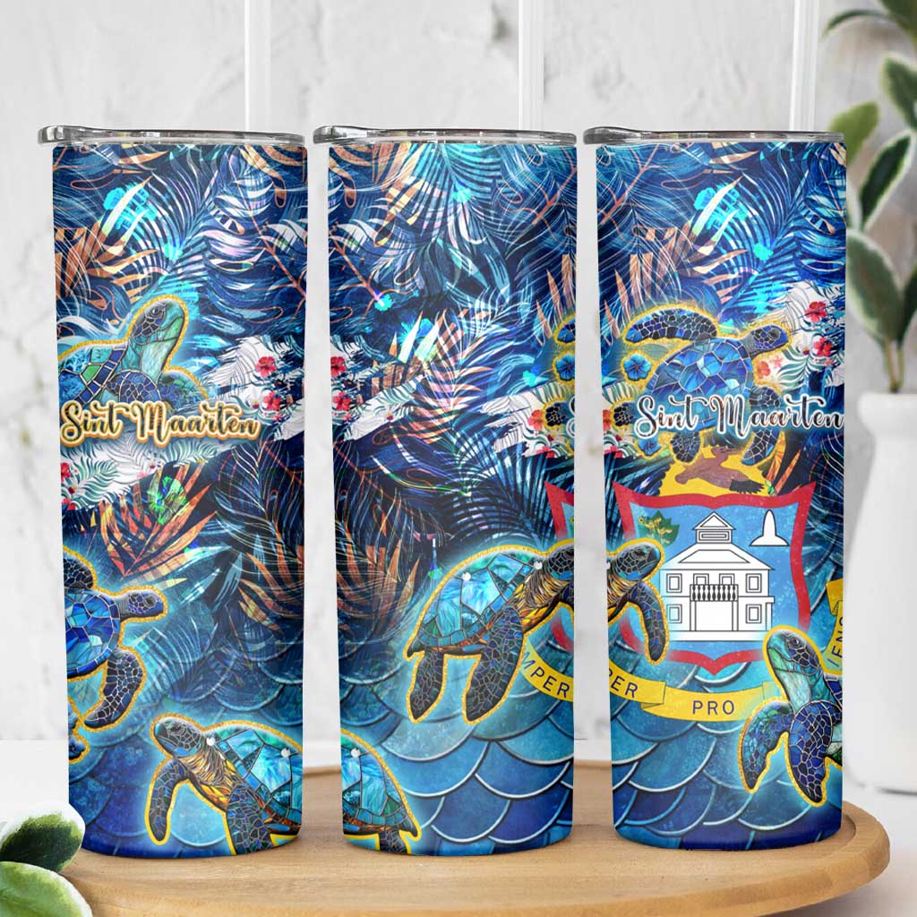 Sint Maarten Skinny Tumbler Sea Turtle Tropical Pattern - Wonder Print Shop