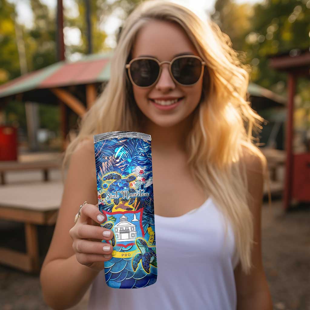 Sint Maarten Skinny Tumbler Sea Turtle Tropical Pattern - Wonder Print Shop