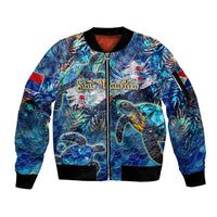 Sint Maarten Sleeve Zip Bomber Jacket Sea Turtle Tropical Pattern - Wonder Print Shop