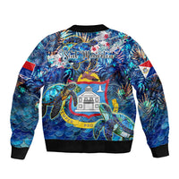 Sint Maarten Sleeve Zip Bomber Jacket Sea Turtle Tropical Pattern - Wonder Print Shop