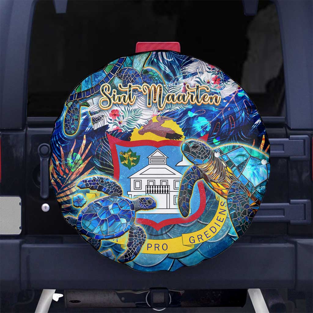 Sint Maarten Spare Tire Cover Sea Turtle Tropical Pattern - Wonder Print Shop