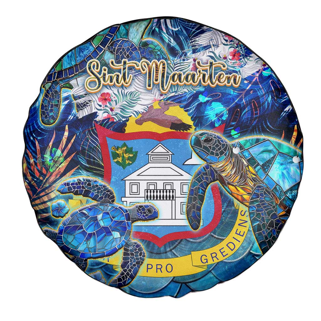 Sint Maarten Spare Tire Cover Sea Turtle Tropical Pattern - Wonder Print Shop