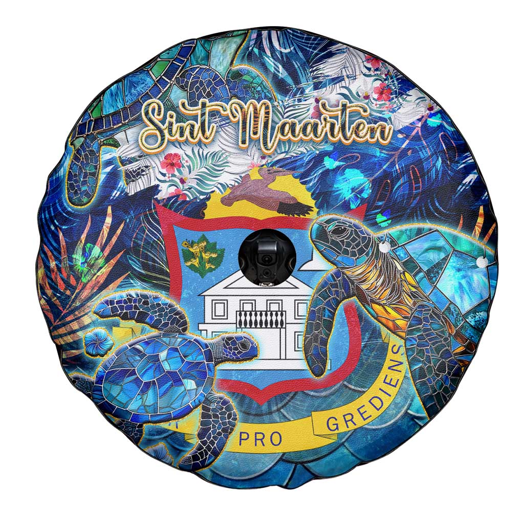 Sint Maarten Spare Tire Cover Sea Turtle Tropical Pattern - Wonder Print Shop