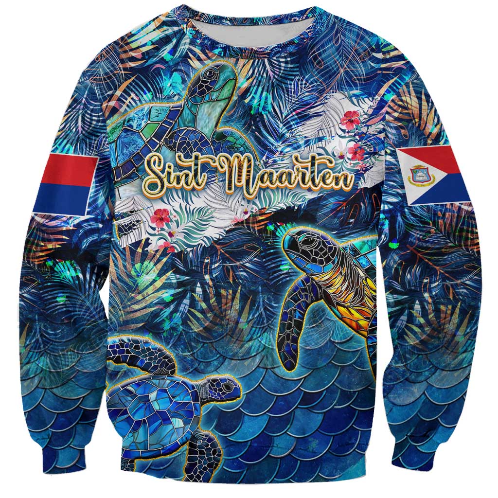 Sint Maarten Sweatshirt Sea Turtle Tropical Pattern - Wonder Print Shop