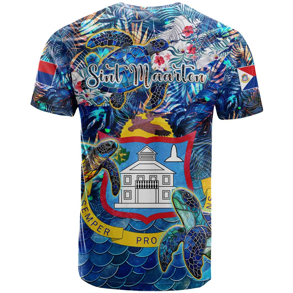 Sint Maarten T Shirt Sea Turtle Tropical Pattern - Wonder Print Shop