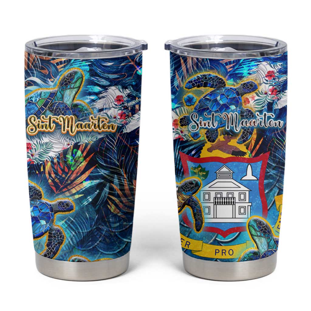 Sint Maarten Tumbler Cup Sea Turtle Tropical Pattern - Wonder Print Shop