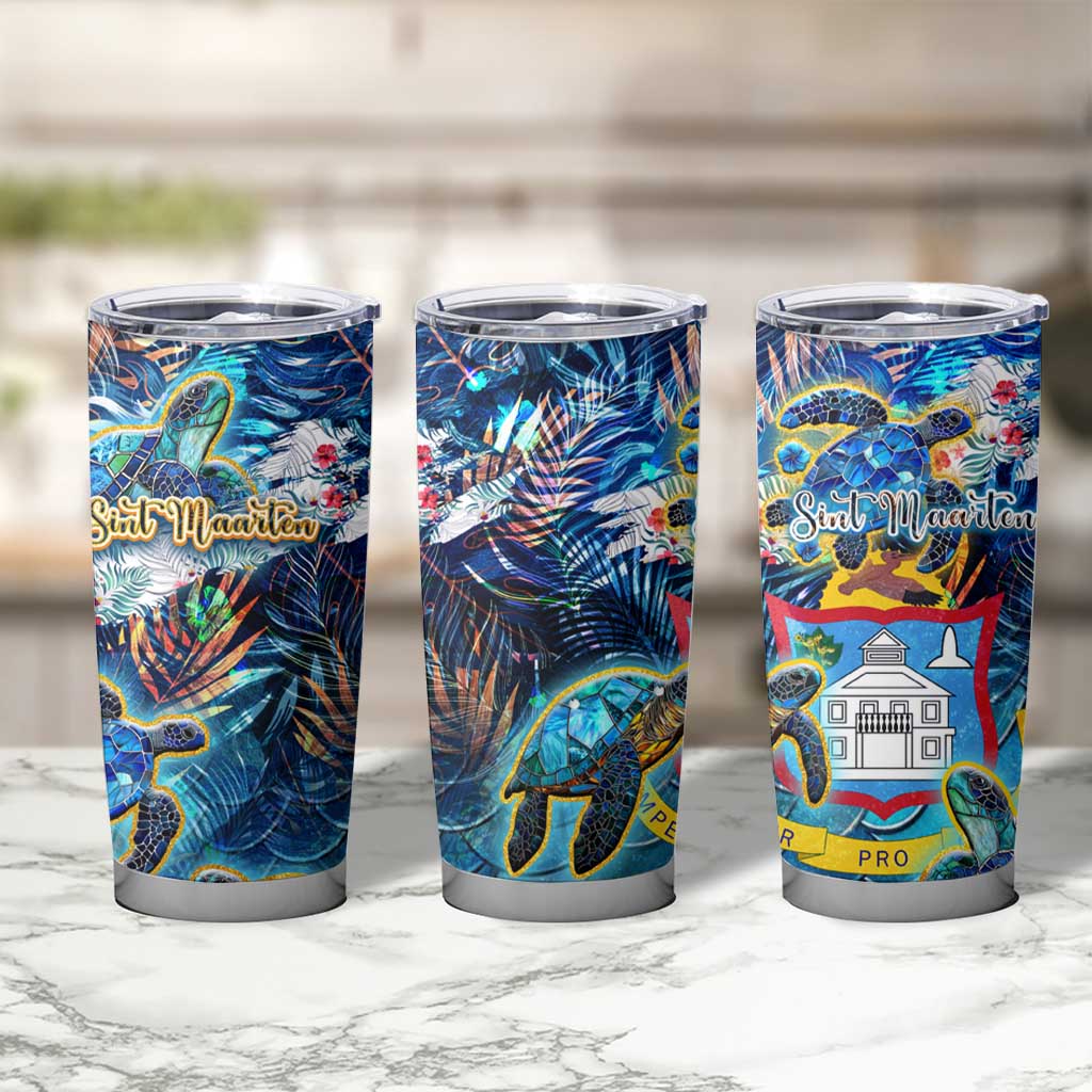 Sint Maarten Tumbler Cup Sea Turtle Tropical Pattern - Wonder Print Shop