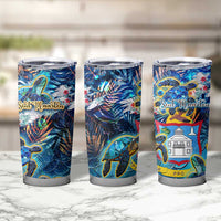 Sint Maarten Tumbler Cup Sea Turtle Tropical Pattern - Wonder Print Shop
