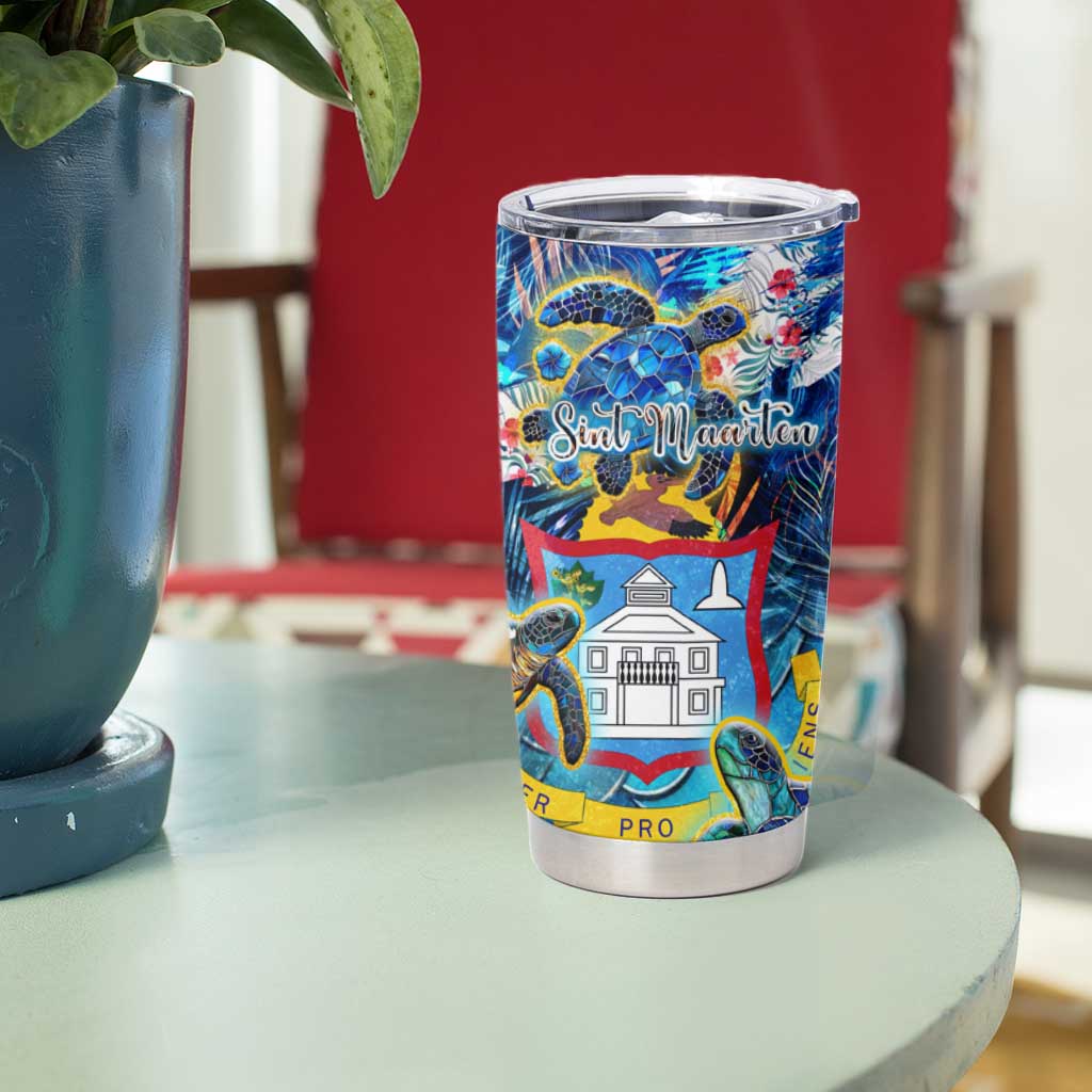 Sint Maarten Tumbler Cup Sea Turtle Tropical Pattern - Wonder Print Shop