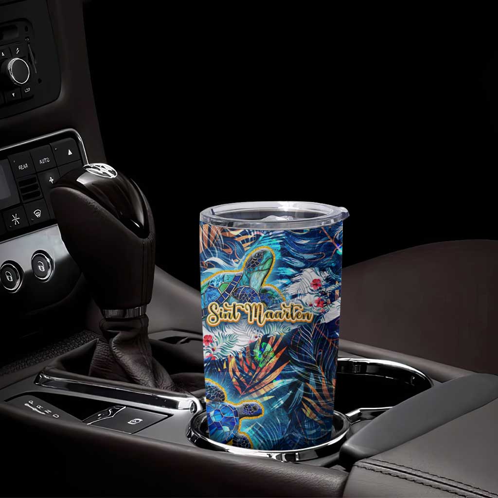 Sint Maarten Tumbler Cup Sea Turtle Tropical Pattern - Wonder Print Shop
