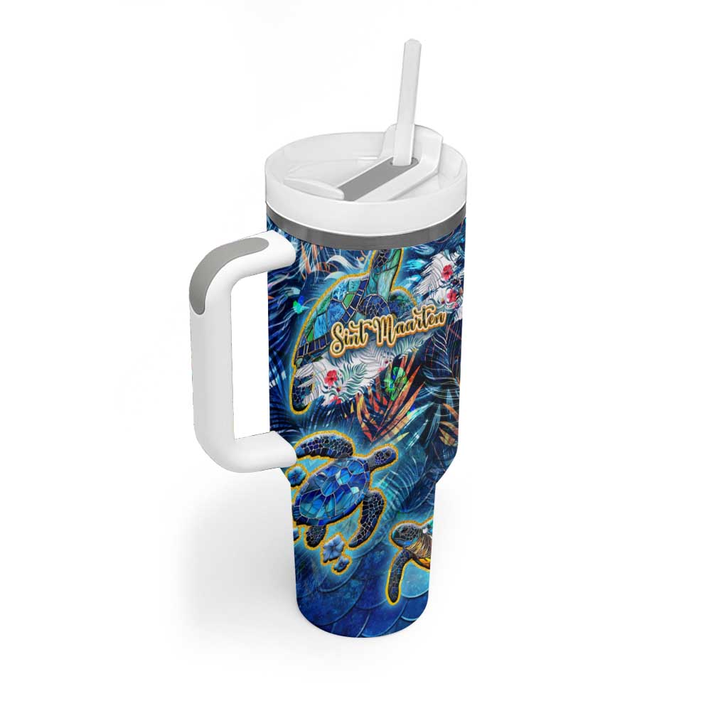 Sint Maarten Tumbler With Handle Sea Turtle Tropical Pattern - Wonder Print Shop
