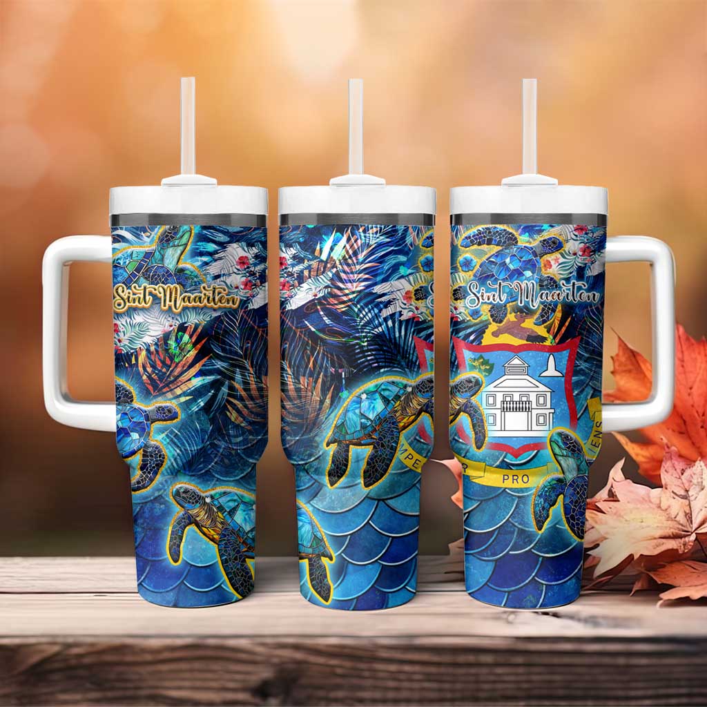 Sint Maarten Tumbler With Handle Sea Turtle Tropical Pattern - Wonder Print Shop