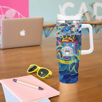 Sint Maarten Tumbler With Handle Sea Turtle Tropical Pattern - Wonder Print Shop