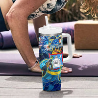 Sint Maarten Tumbler With Handle Sea Turtle Tropical Pattern - Wonder Print Shop
