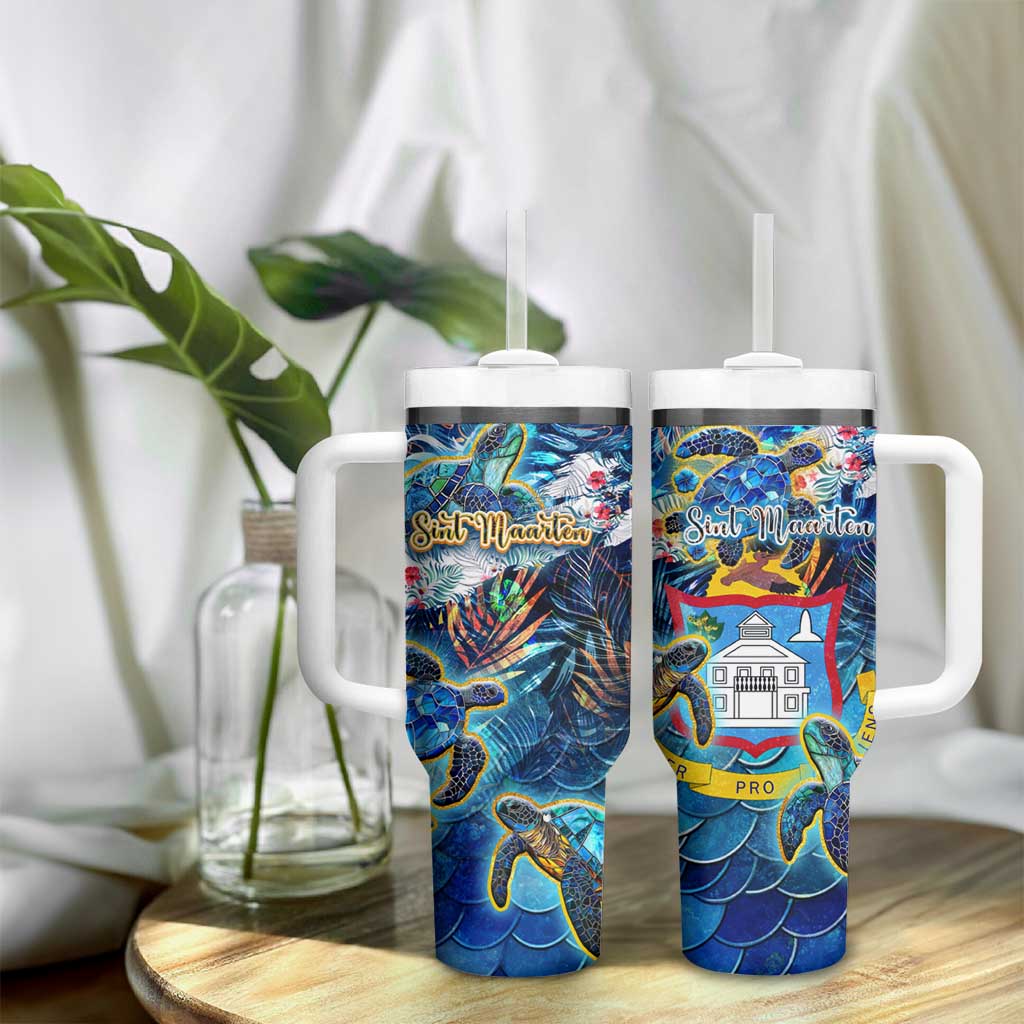 Sint Maarten Tumbler With Handle Sea Turtle Tropical Pattern - Wonder Print Shop