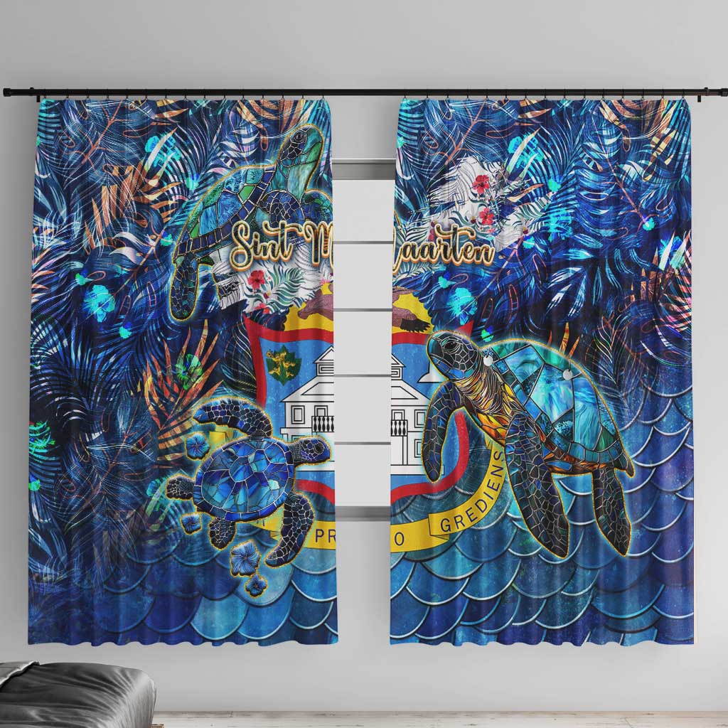 Sint Maarten Window Curtain Sea Turtle Tropical Pattern - Wonder Print Shop