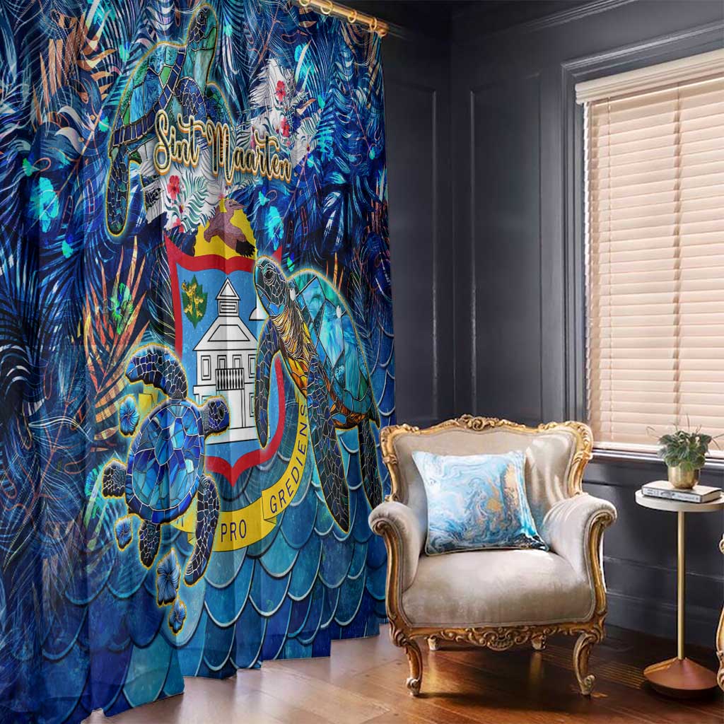 Sint Maarten Window Curtain Sea Turtle Tropical Pattern - Wonder Print Shop